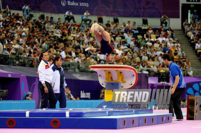 İdman gimnastikası üzrə fərdi çoxnövçülük yarışlarının finalı keçirilir. Bakı, Azərbaycan, 18 iyun 2015